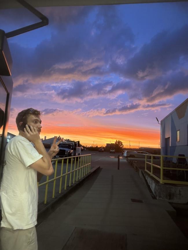 A vivid evening sky outside the lab