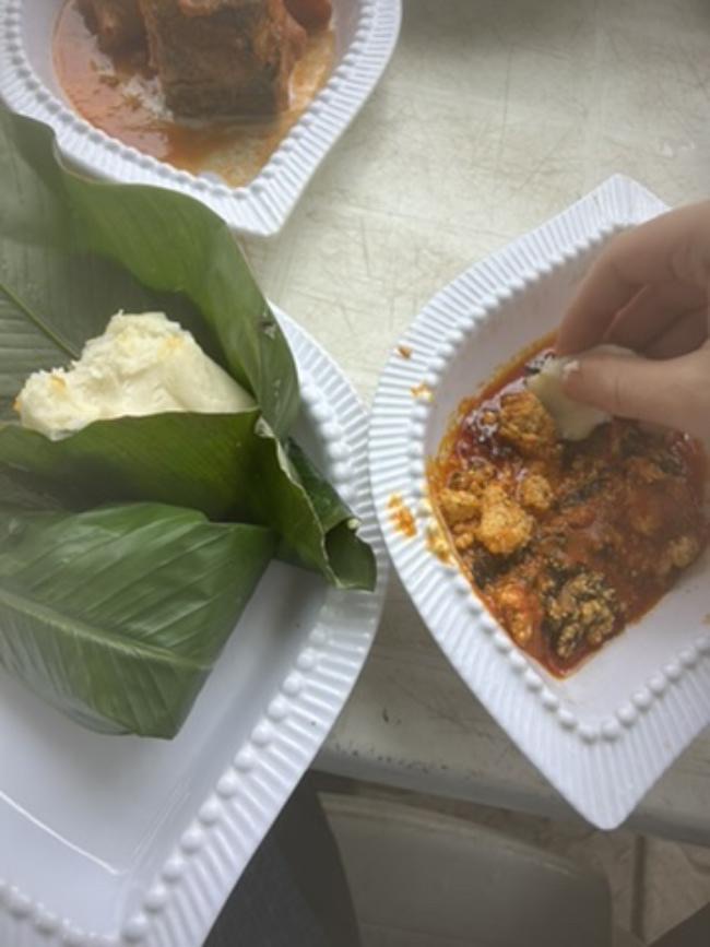A plate of pounded yam and egusi