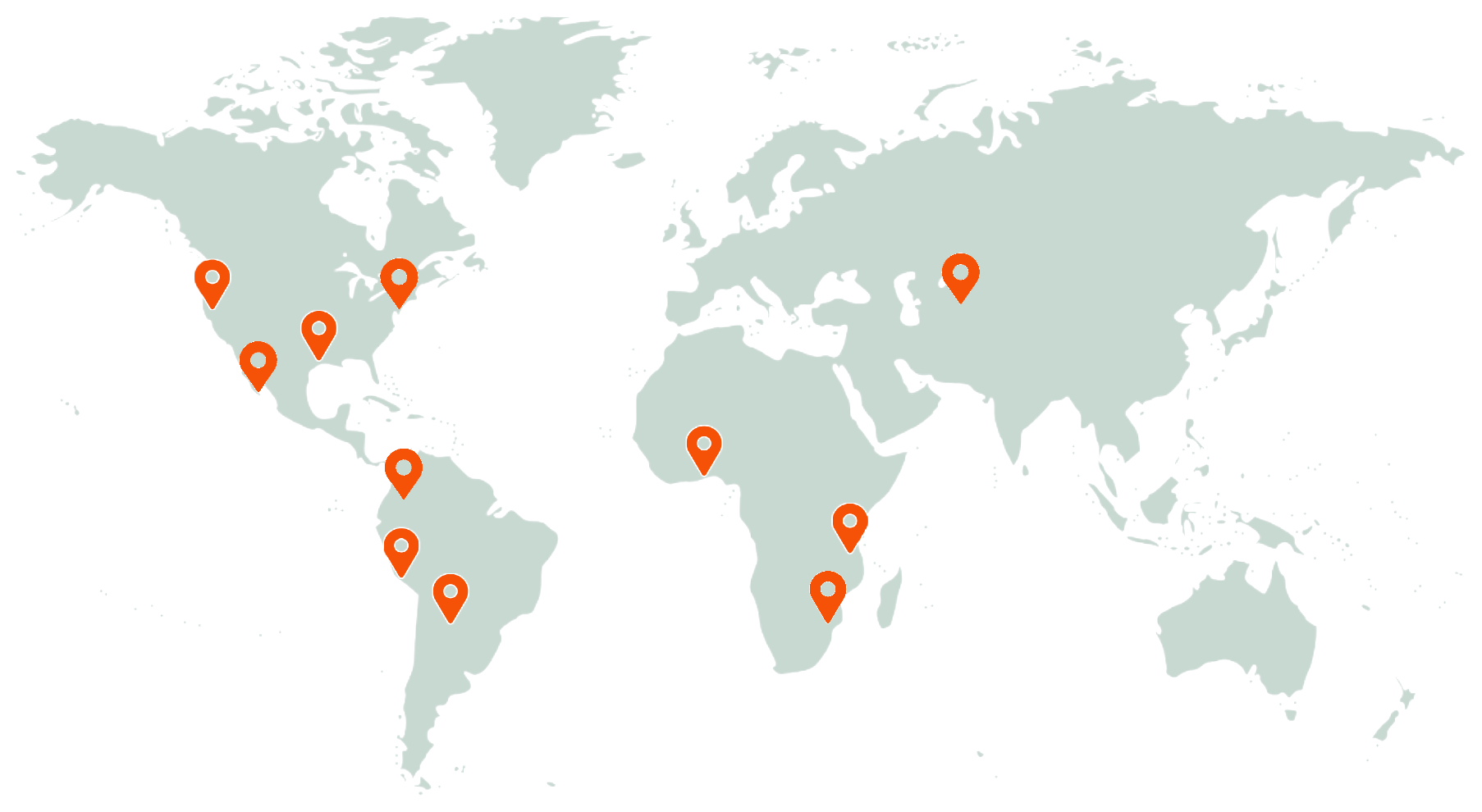 World map marking Health in Your Hands program and collaborator sites across the Americas, Africa, Europe, and Asia